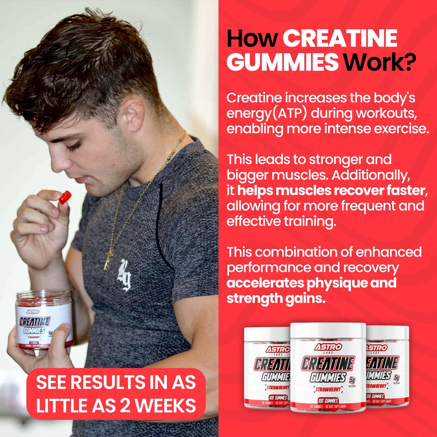 Astro Labs Creatine Gummies for Men & Women - 5g per Serving, Increase Strength