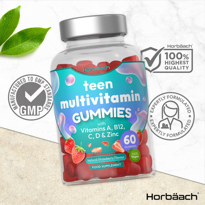 Multivitamins for Teens | 60 Vegan Gummies | 14 Essential Nutrients | with Vitamin A, B12