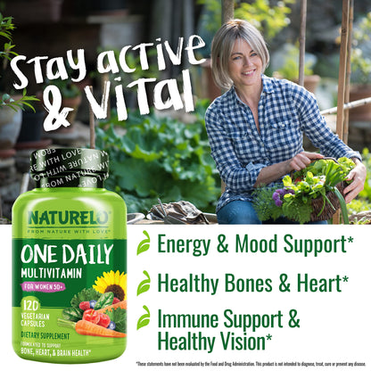 NATURELO One Daily Multivitamin for Women 50+ (Iron Free) - Menopause Support