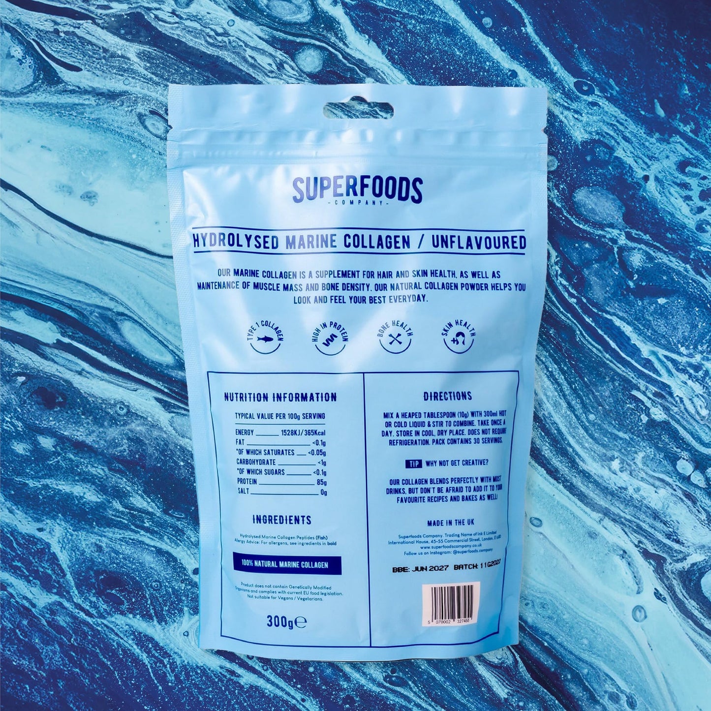 Superfoods Company - Hydrolysed Marine Collagen, Boosts Hair and Skin Health, Unflavoured