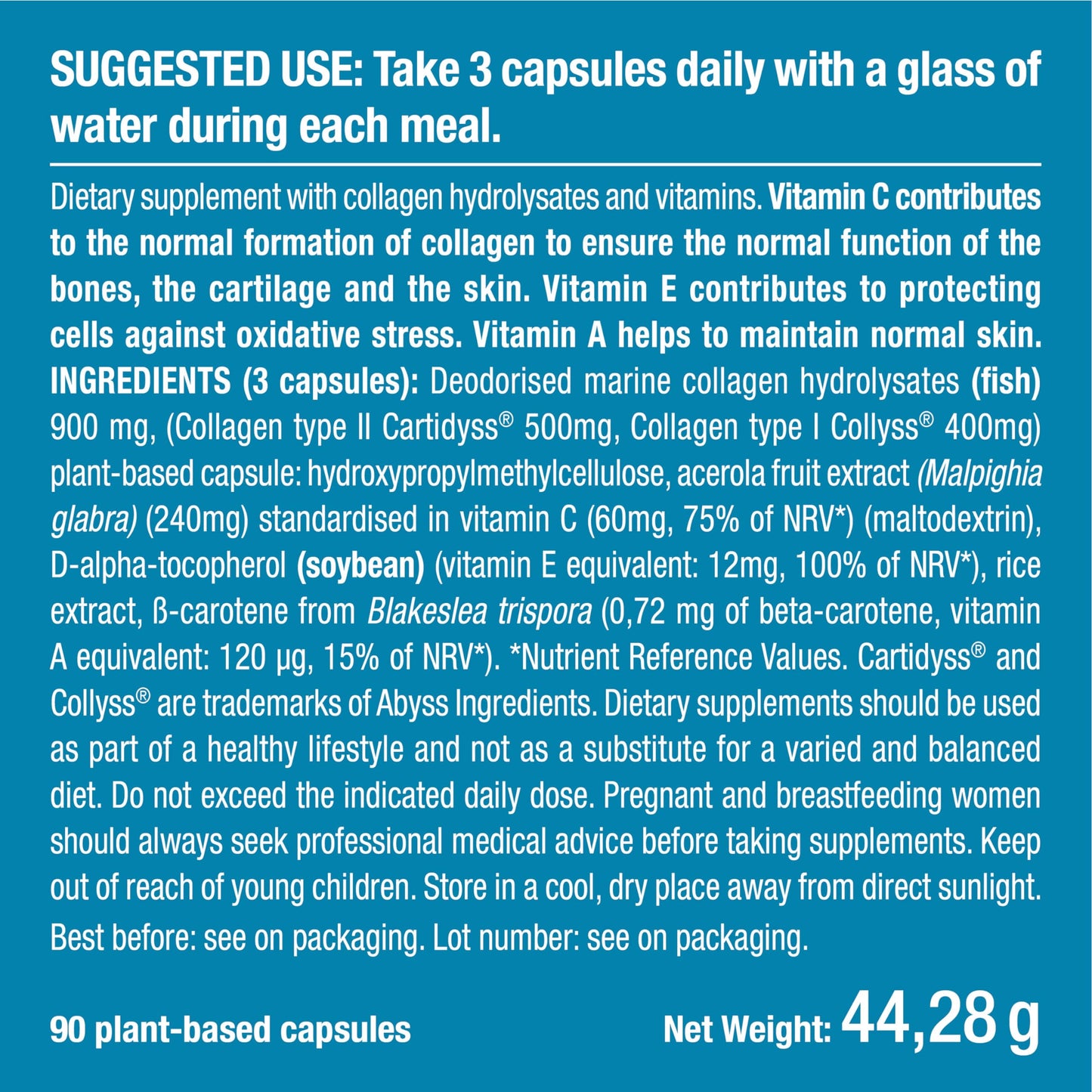 Pure Marine Collagen (900mg) - Enriched with Vitamins C and E – Patented Premium Type I & II Hydrolysed Collagen