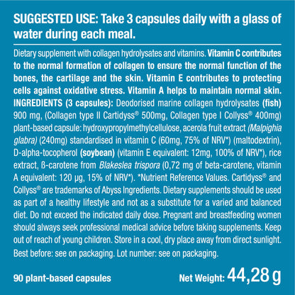 Pure Marine Collagen (900mg) - Enriched with Vitamins C and E – Patented Premium Type I & II Hydrolysed Collagen