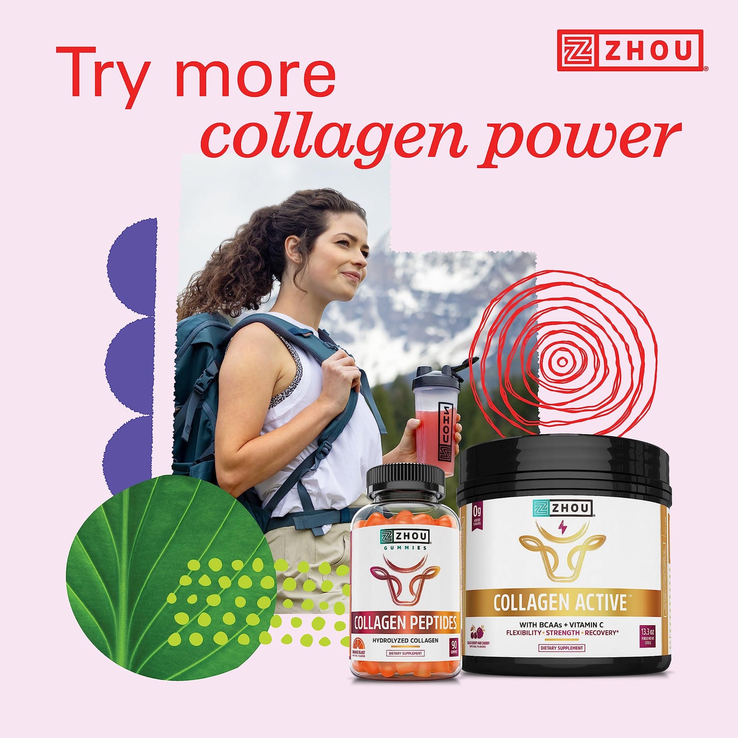 Zhou Collagen Peptides Hydrolyzed Protein Powder – Grass Fed, Pasture Raised, Unflavored