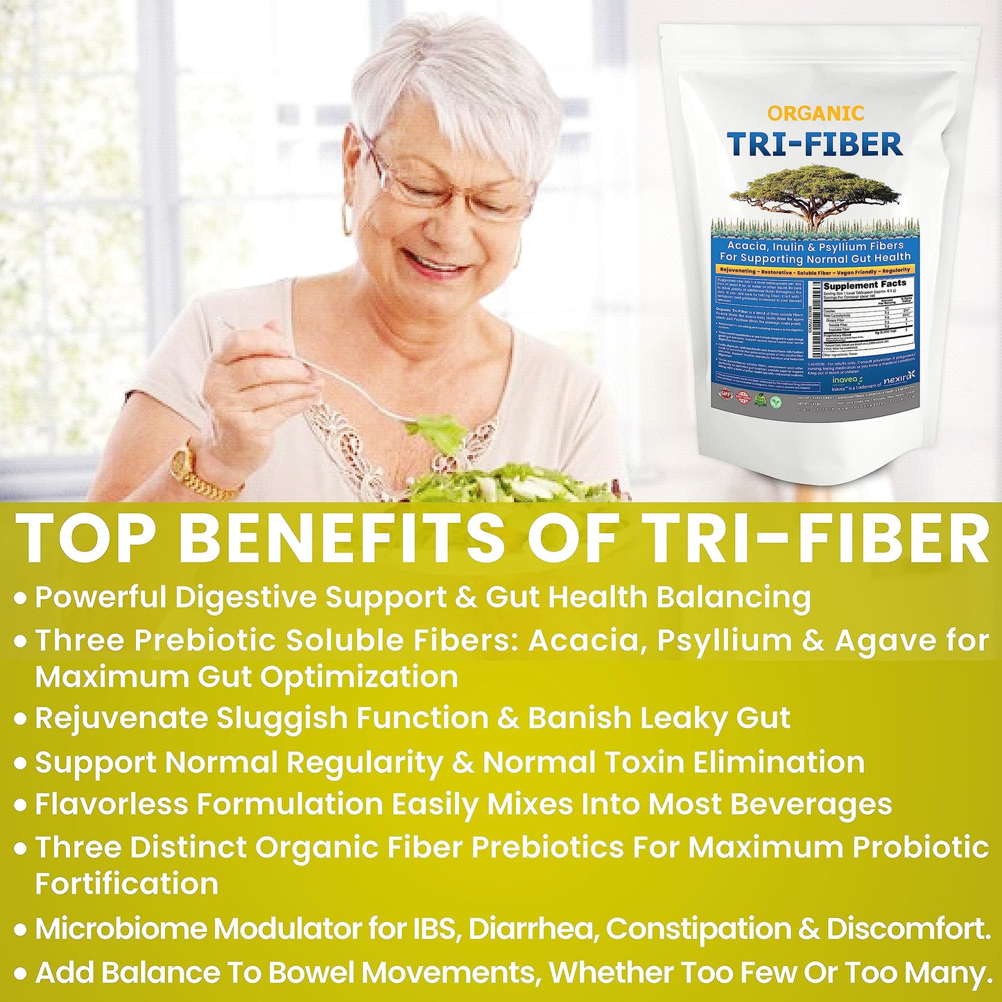 Kidney Restore Tri-Fiber Organic Soluble Fiber Powder, Unflavored High Fiber 3-in-1