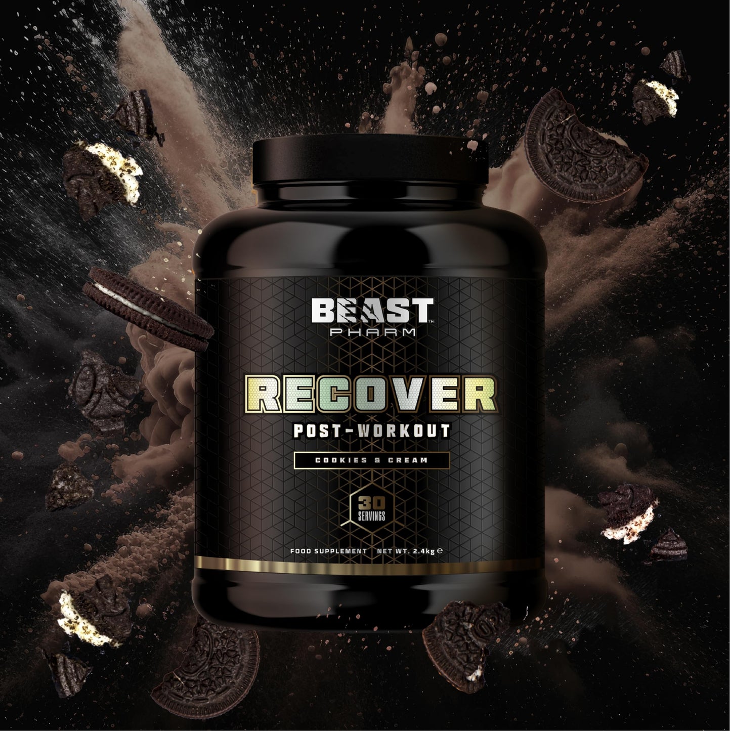 Beast Pharm | Recover Whey Protein Powder | 2.4kg/30 Servings | Cookies & Cream