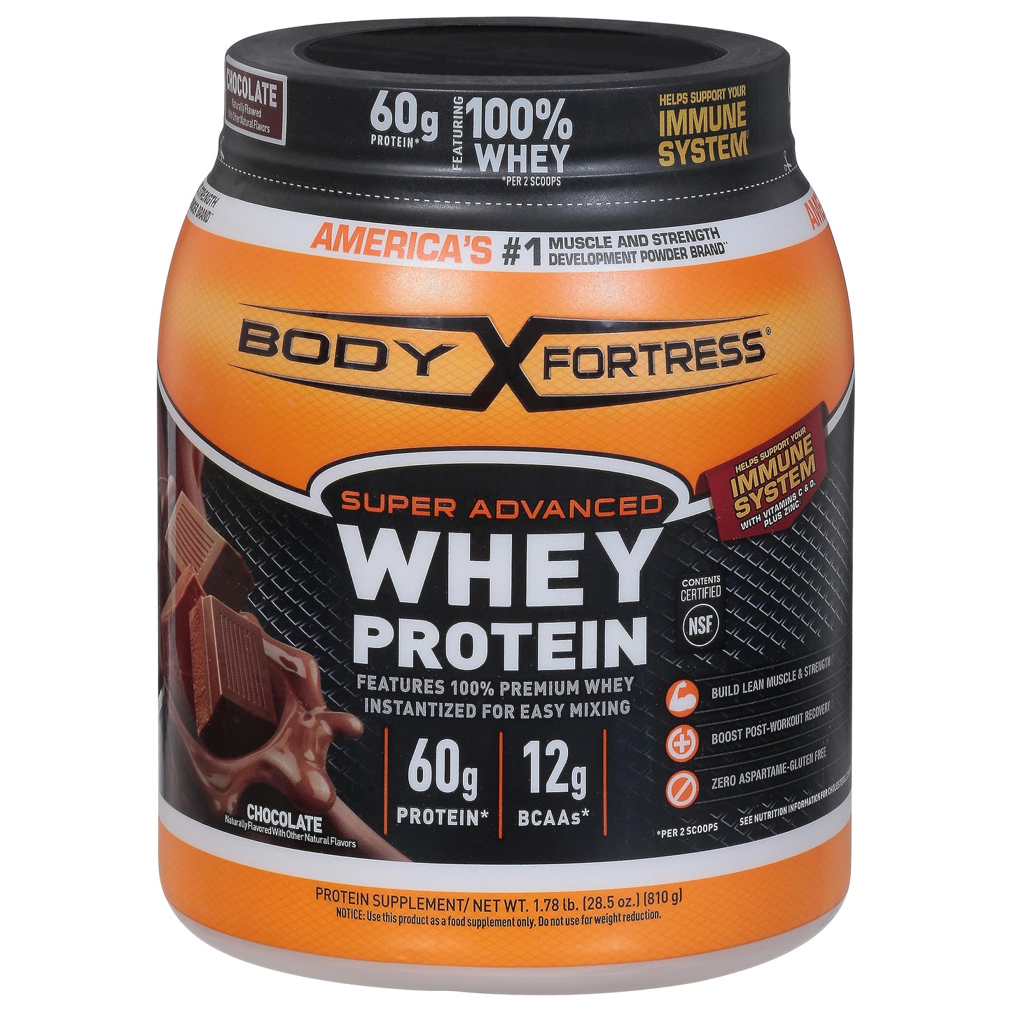 Body Fortress 100% Whey, Premium Protein Powder, Chocolate, 1.78lbs (Packaging May