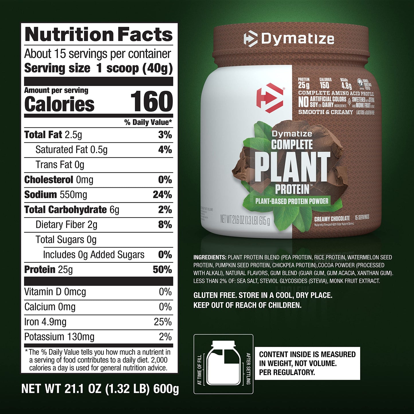 Dymatize Vegan Plant Protein, Creamy Chocolate, 25g Protein, 4.8g BCAAs, Complete