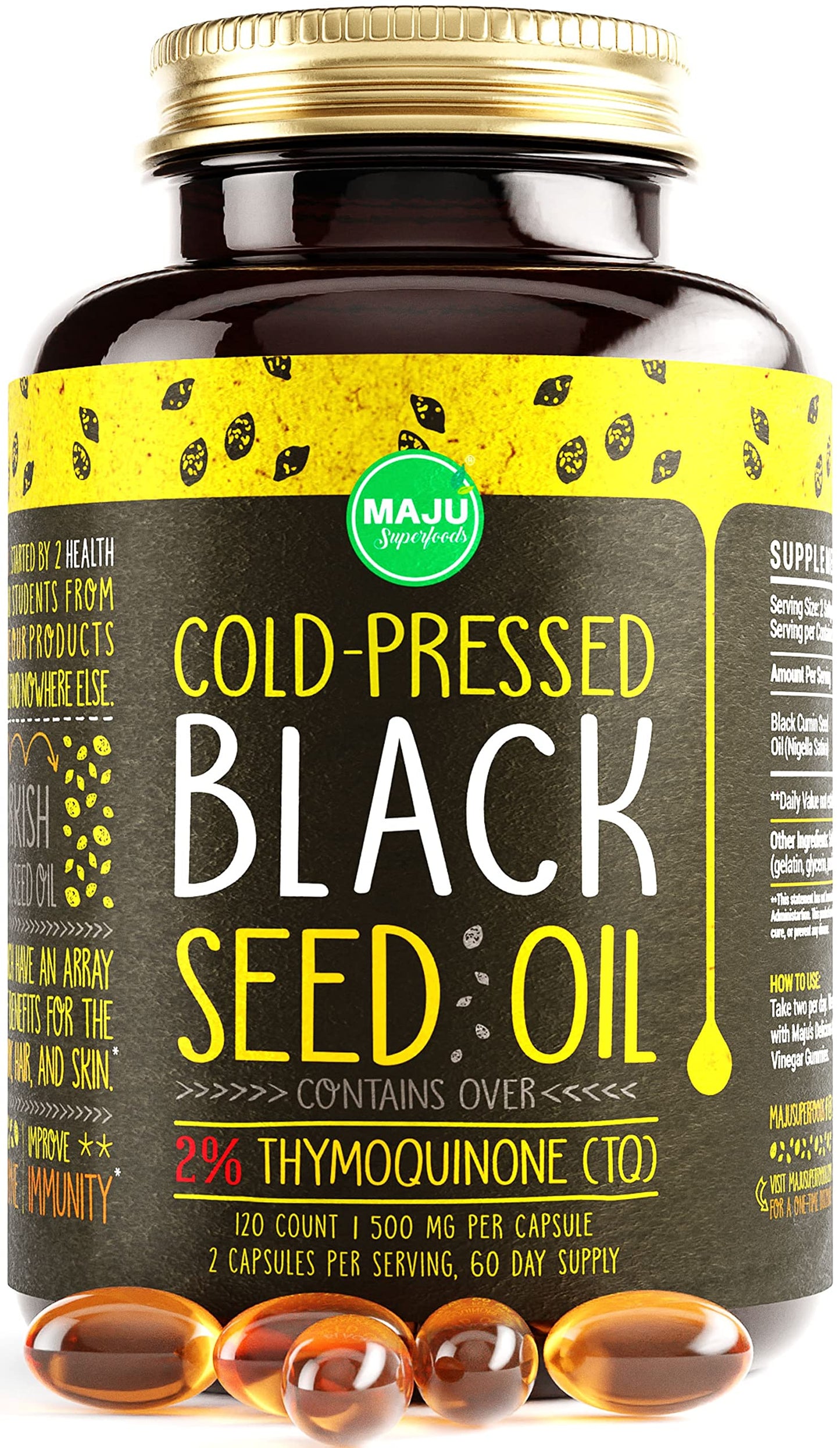 MAJU's Black Seed Oil Capsules, Strong Cold Pressed, 2% Thymoquinone, 100% Turkish 