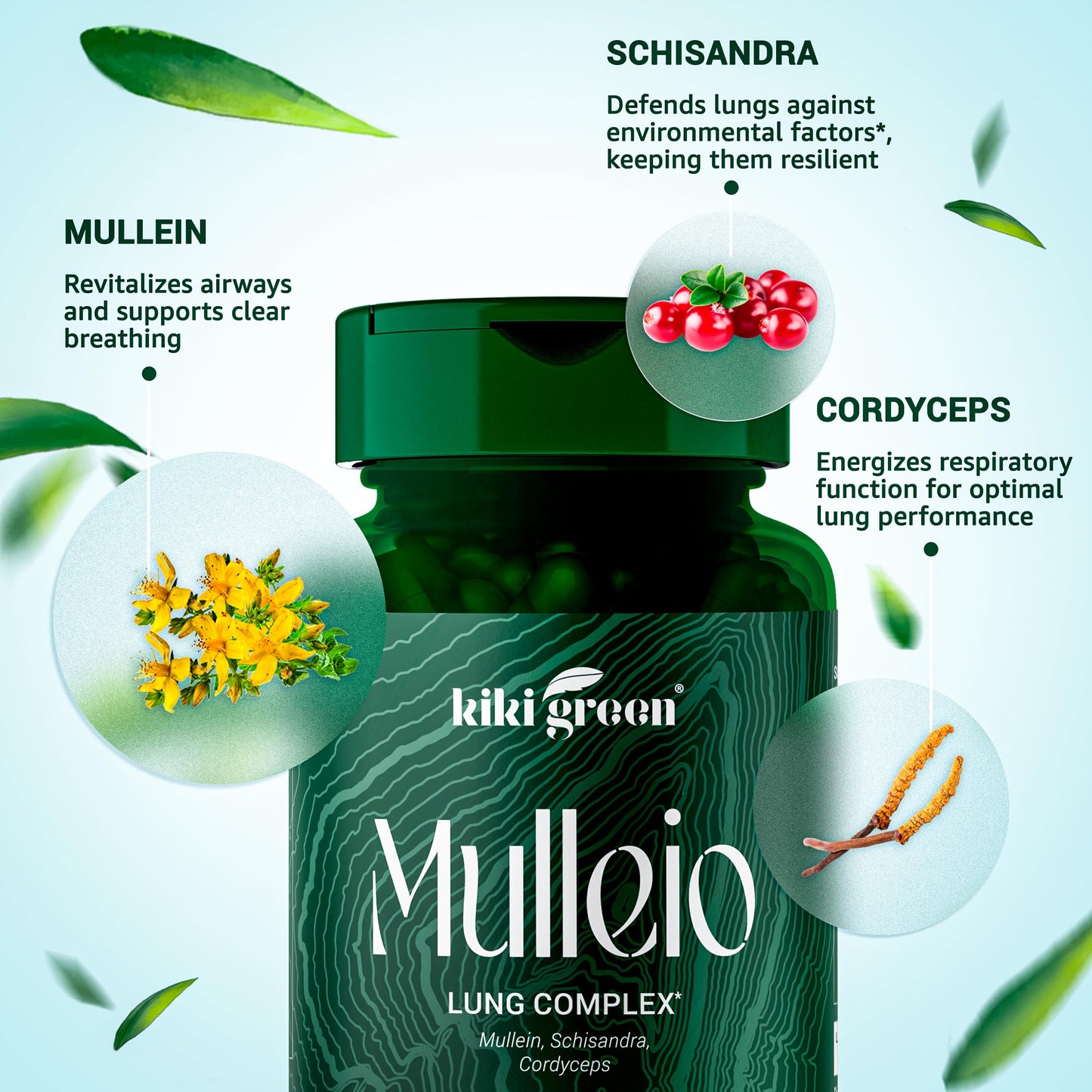 KIKI Green MULLEIO Lung Health Capsules: Herbal Supplement for Lung Cleanse, Better