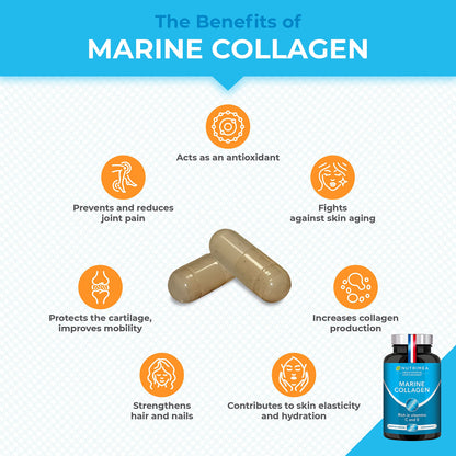 Pure Marine Collagen (900mg) - Enriched with Vitamins C and E – Patented Premium Type I & II Hydrolysed Collagen