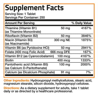 Bronson Super B Vitamin B Complex Sustained Slow Release Vitamin B1, B2, B3, B6, B9