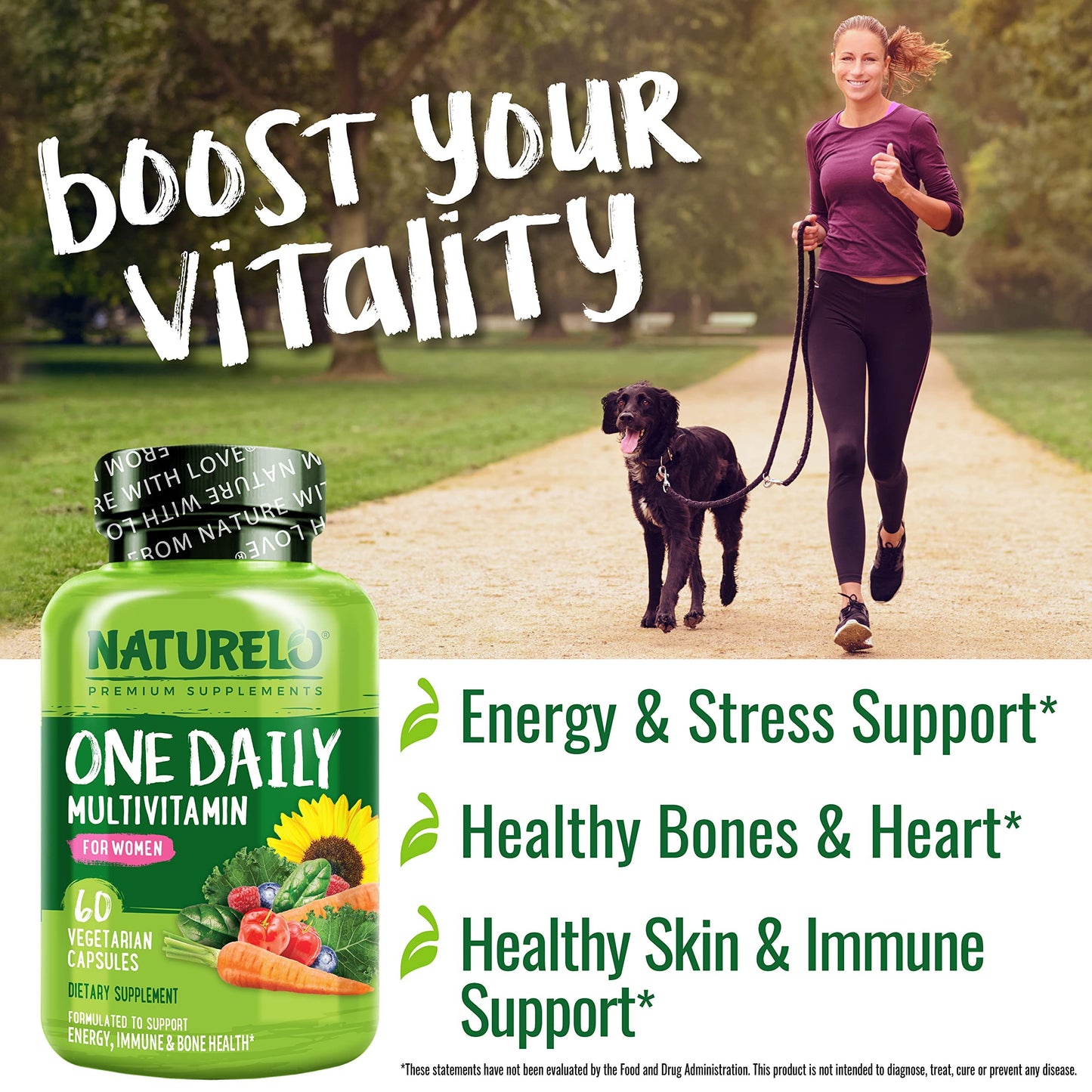 NATURELO One Daily Multivitamin for Women - Energy Support - Whole Food Supplement