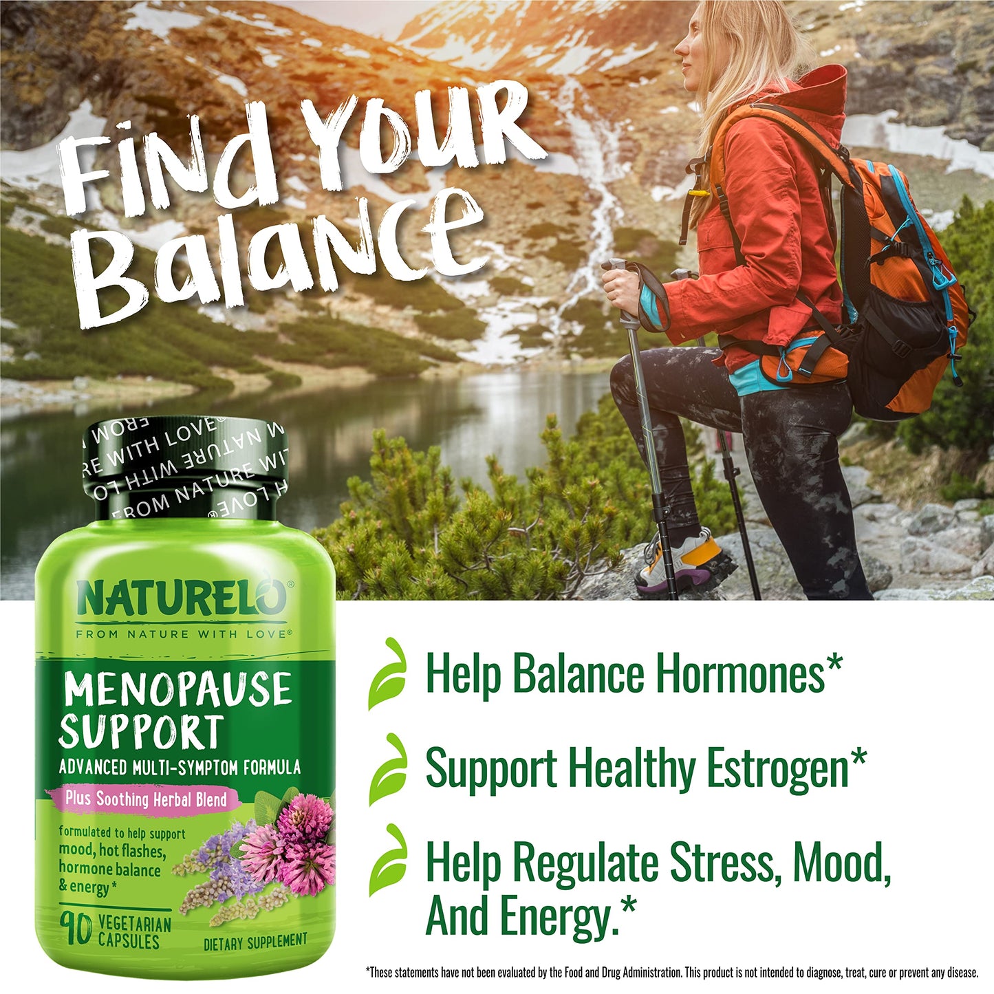 NATURELO Menopause Support, Advanced Multi-Symptom Formula w/Soothing Herbal Blend