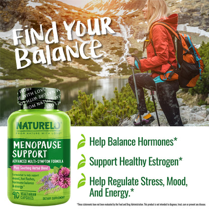 NATURELO Menopause Support, Advanced Multi-Symptom Formula w/Soothing Herbal Blend