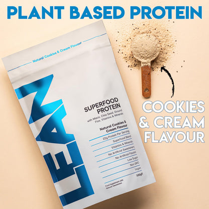 LEAN with Lilly Superfood Protein Vegan Protein Plant Based Protein Cookies and Cream Flavour 500g