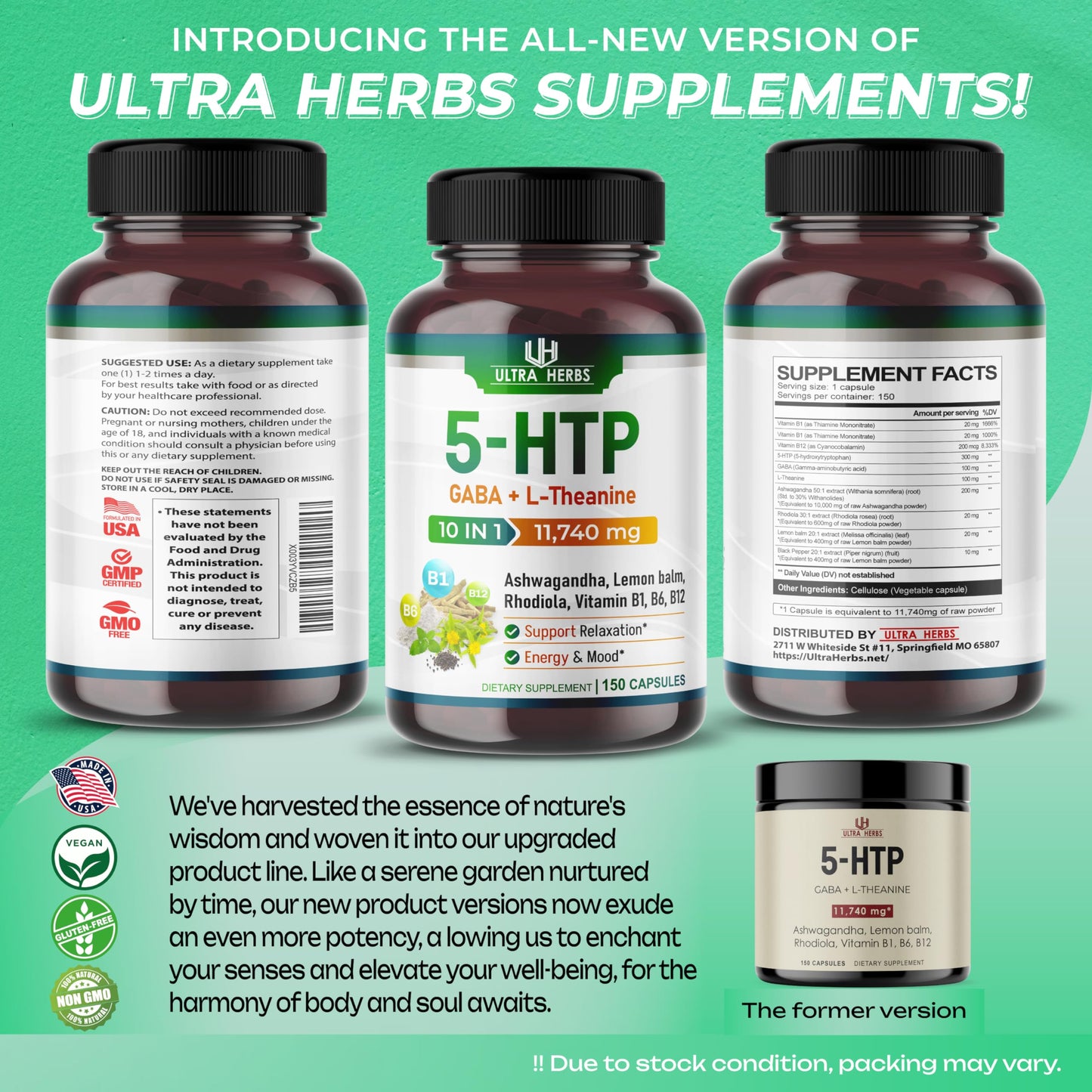 5-HTP Supplement 11,740mg 10 in 1 with GABA, L-Theanine, Ashwagandha, Rhodiola