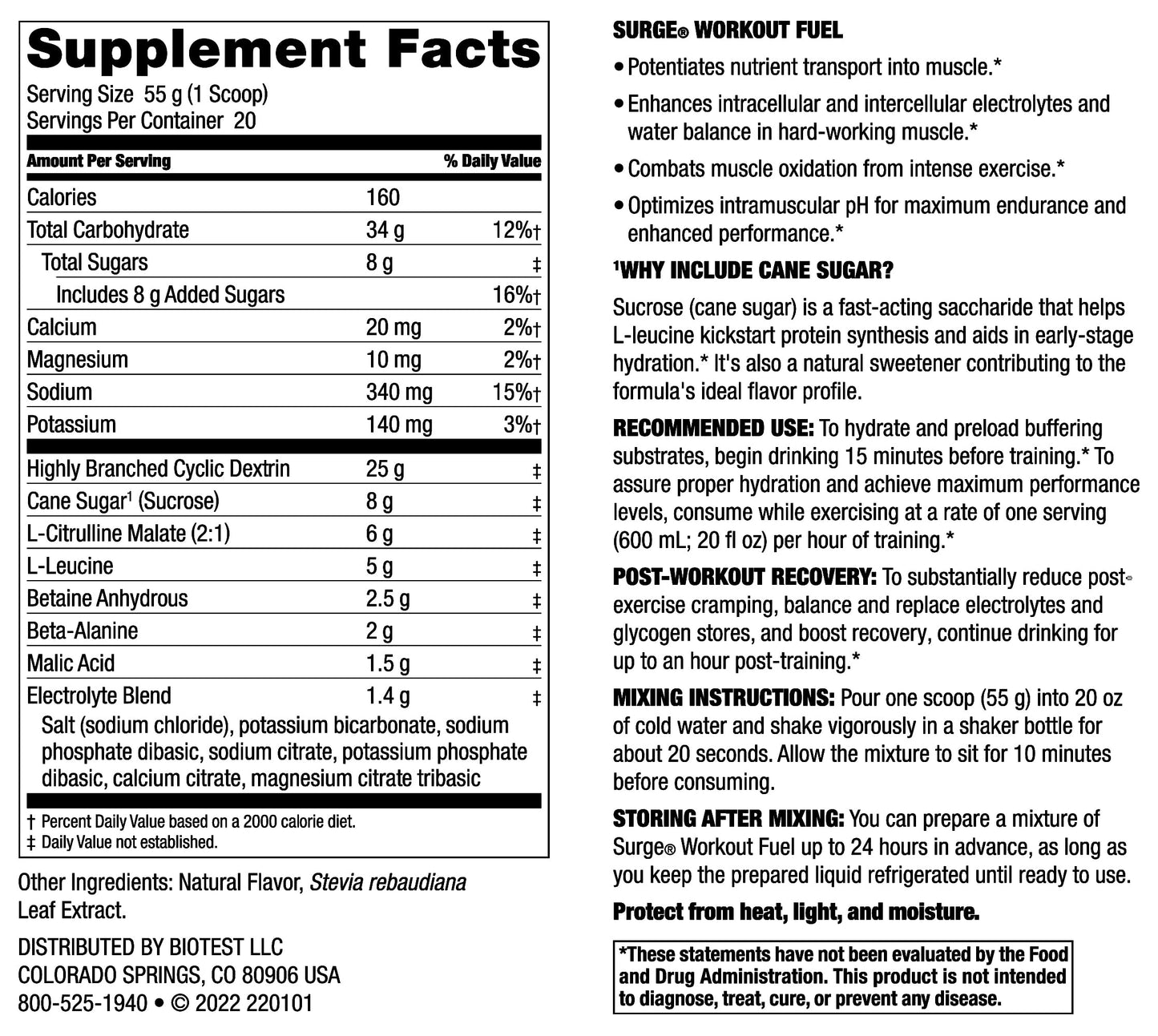 Biotest Surge Workout Nutrition - 25 g Highly Branched Cyclic Dextrin, 6.5 g Citrulline