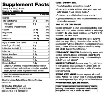 Biotest Surge Workout Nutrition - 25 g Highly Branched Cyclic Dextrin, 6.5 g Citrulline