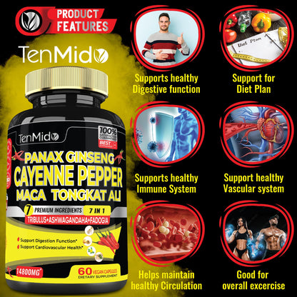 2 Packs 60 Caps 14800mg - Cayenne Pepper Supplements Extract Capsules - Tongkat Ali