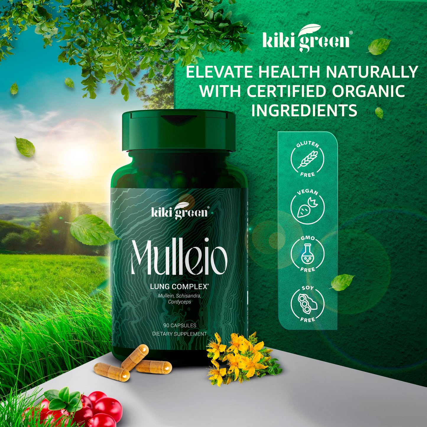 KIKI Green MULLEIO Lung Health Capsules: Herbal Supplement for Lung Cleanse, Better