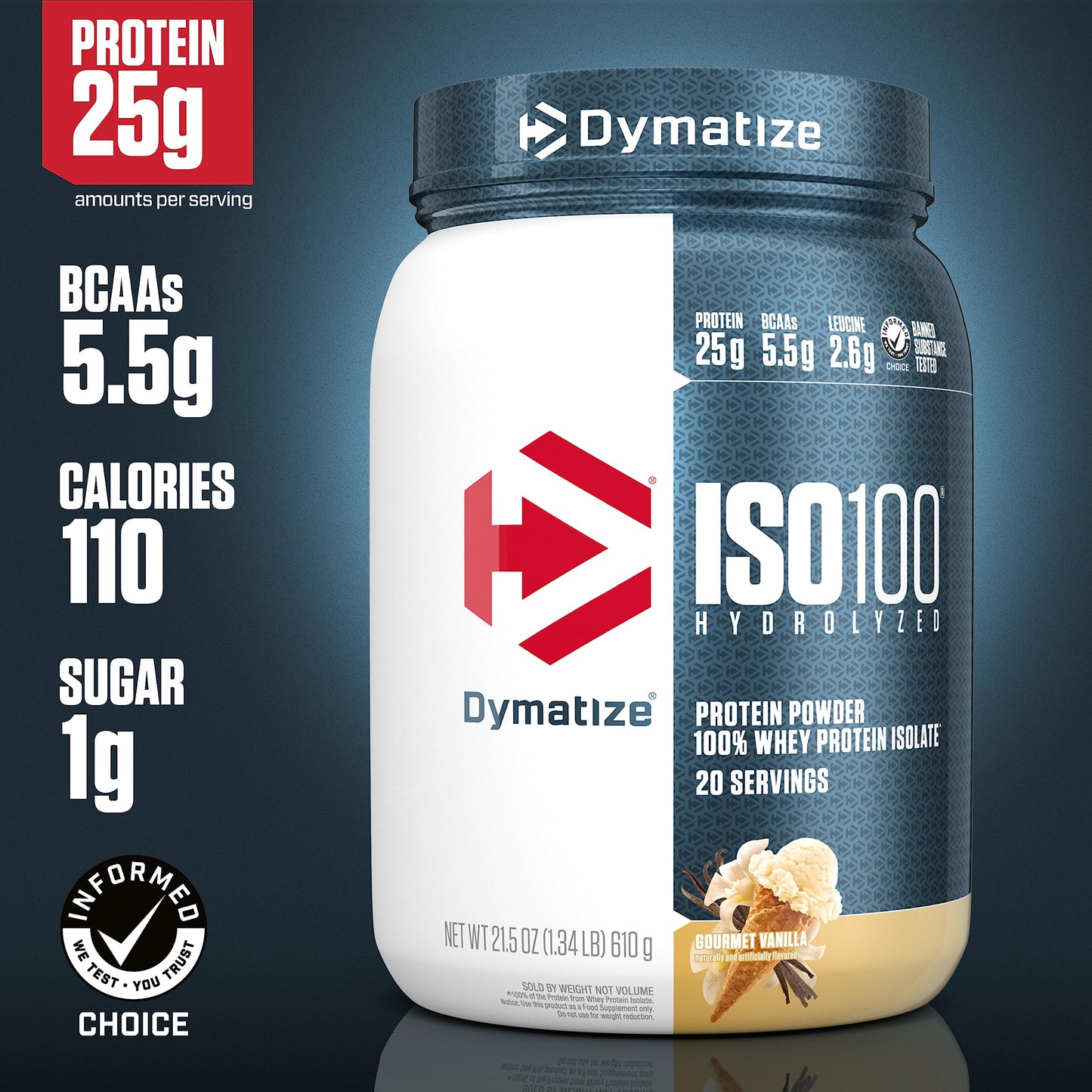 Dymatize ISO100 Hydrolyzed Protein Powder, 100% Whey Isolate , 25g of Protein, 5.5g