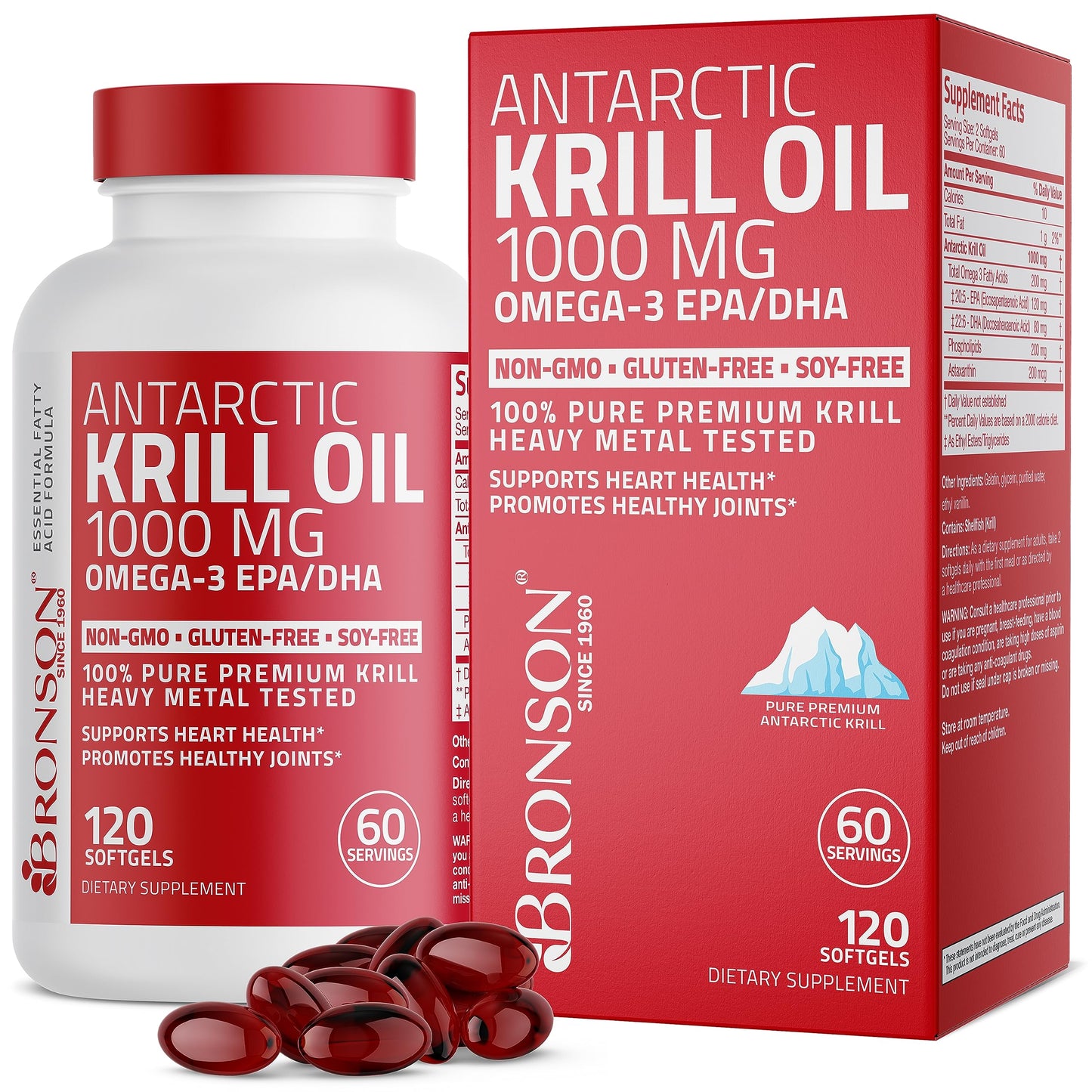 Bronson Antarctic Krill Oil 1000 mg with Omega-3s EPA, DHA, Astaxanthin and Phospholip