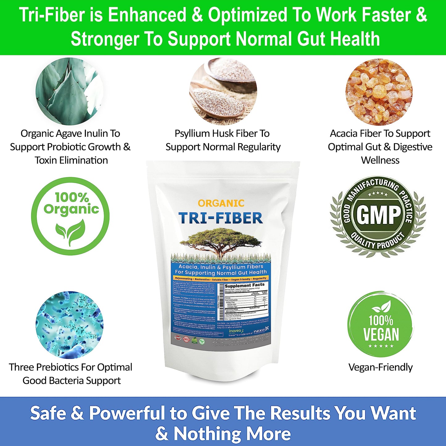 Kidney Restore Tri-Fiber Organic Soluble Fiber Powder, Unflavored High Fiber 3-in-1