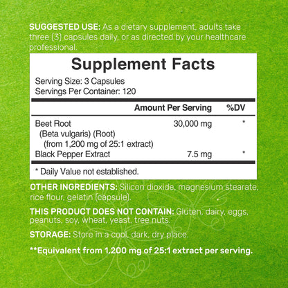 Beet Root Capsules 30000mg Per Serving, 360 Count, with Black Pepper Extract – Enhanced