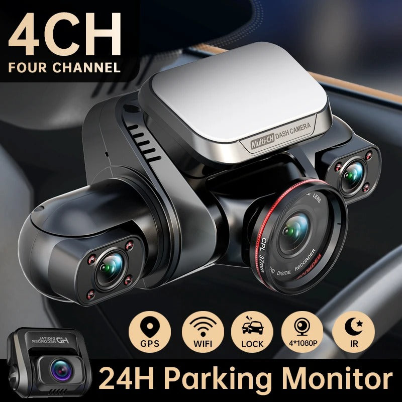 TiESFONG 360 Dash Cam M8S 4CH HD 4*1080P for Car DVR 24H Parking Monitor Video