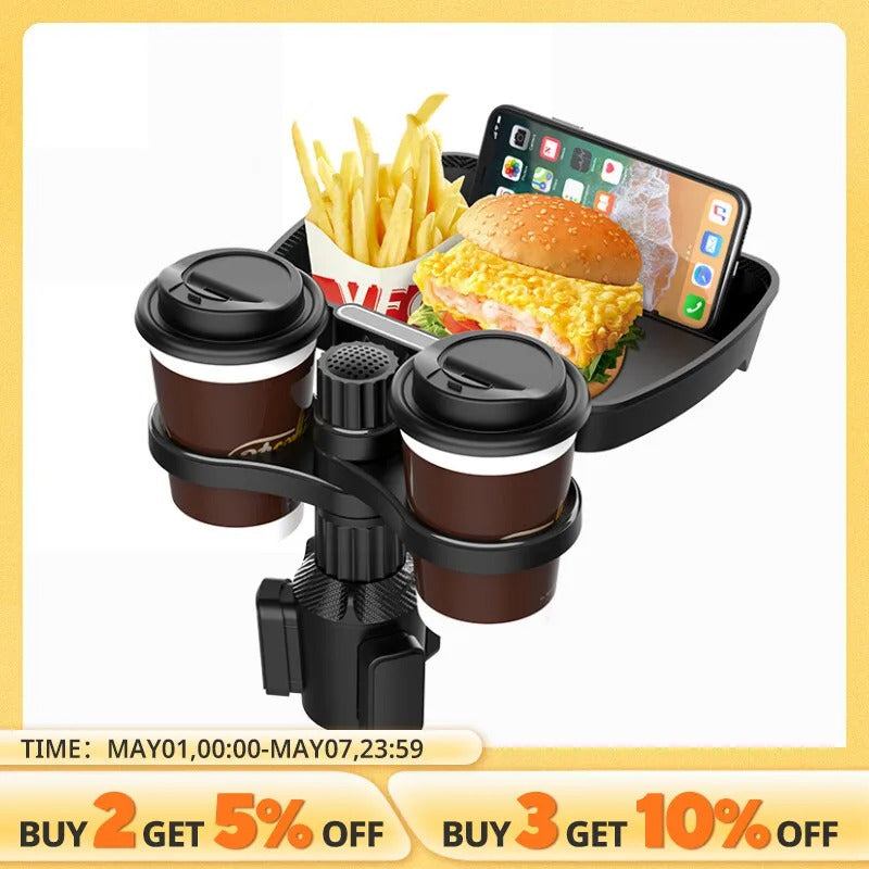 Dual Cup Holder Expander Adjustable for 360°Rotating Multifunctional Car Seat Cup