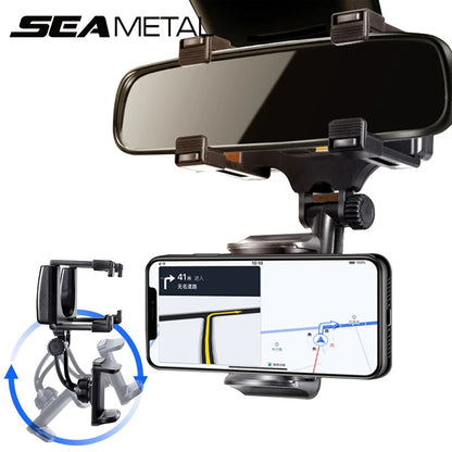 SEAMETAL Rearview Mirror Phone Holder for Car Free Rotation Adjustment Phone Mount