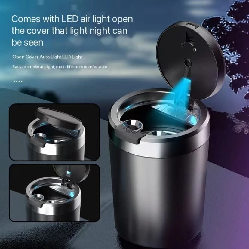 Car Ashtray LED Light Alloy Ash Tray Aluminum Cup Portable Smokeless Auto Ashtray