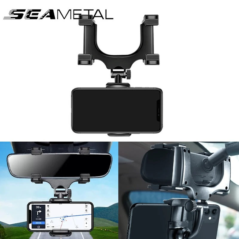 SEAMETAL Rearview Mirror Phone Holder for Car Free Rotation Adjustment Phone Mount