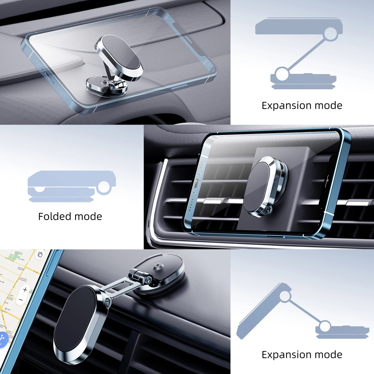 Magnetic Car Phone Holder Magnet Phone Bracket Foldable Dashboard Stand 360-degree