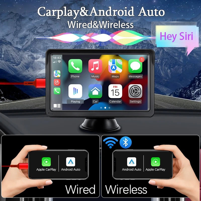 Hippcron CarPlay Android Auto Car Radio Multimedia Video Player 7inch Portable Touch