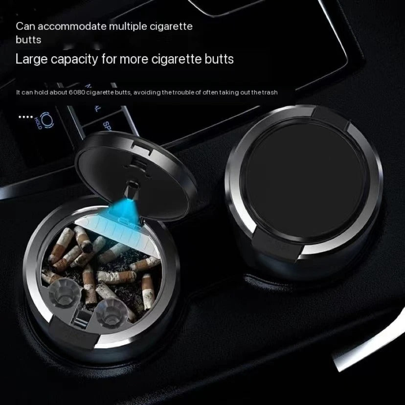 Car Ashtray LED Light Alloy Ash Tray Aluminum Cup Portable Smokeless Auto Ashtray