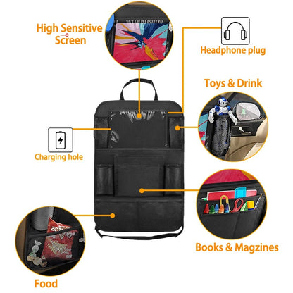 Car Backseat Organizer with Touch Screen Tablet Holder Auto Storage Pockets Cover Car