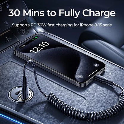 Joyroom 30W Pull Ring Car Charger USB Type-C Dual Fast Ports Fast Charging Mini