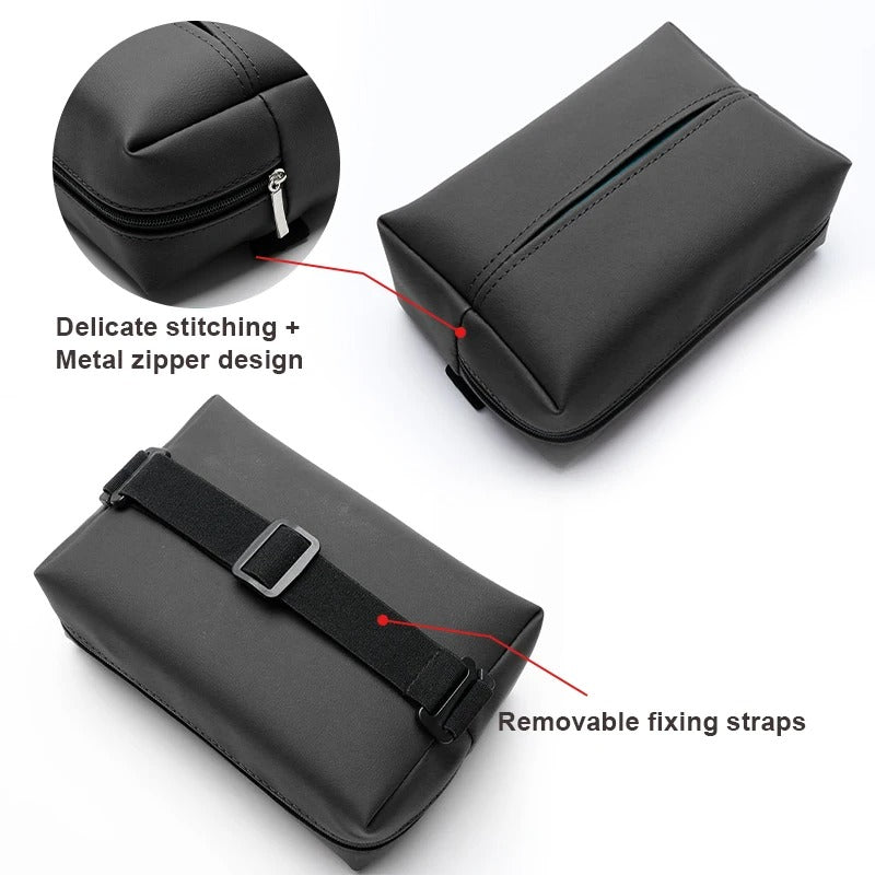 SEAMETAL Car Tissue Box Holder Nappa Leather Car Center Console Armrest Napkin