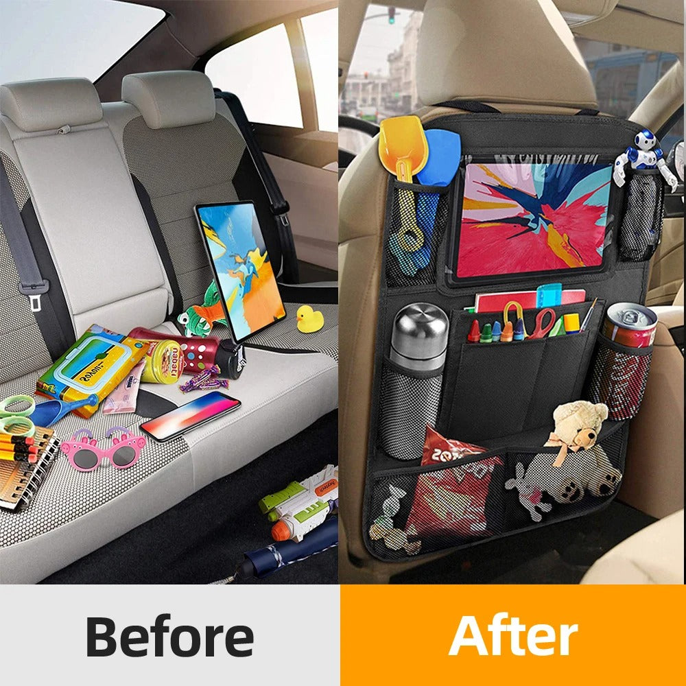 Car Backseat Organizer with Touch Screen Tablet Holder Auto Storage Pockets Cover Car