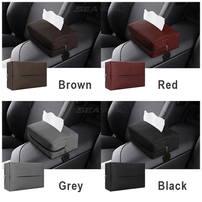 SEAMETAL Car Tissue Box Holder Nappa Leather Car Center Console Armrest Napkin