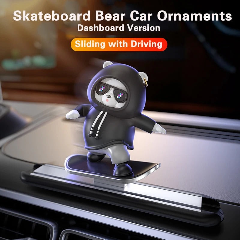 New Upgraded Skateboard Bear Car Ornaments Silent Sliding With Driving Cute Doll