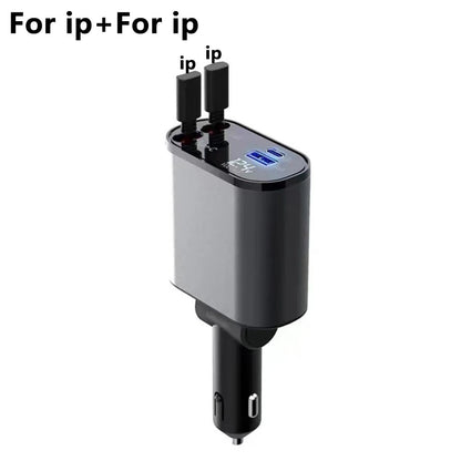 100W Car Charger Car Super Fast Charge Flash Charging, Telescopic Cable Four-in-one