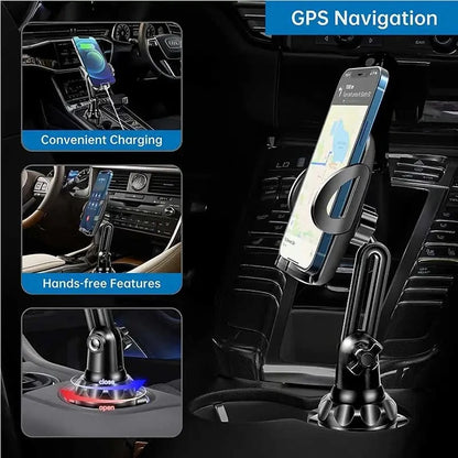 Universal Car Qi 15W Wireless Charger Cup Mobile Phone Holder Mount Automatic