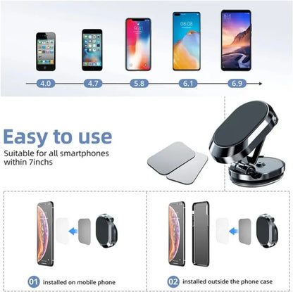 2024 Car Magnetic Phone Holder Folding Strong Magnet Mount Mobile Phone Metal Stand GPS Support