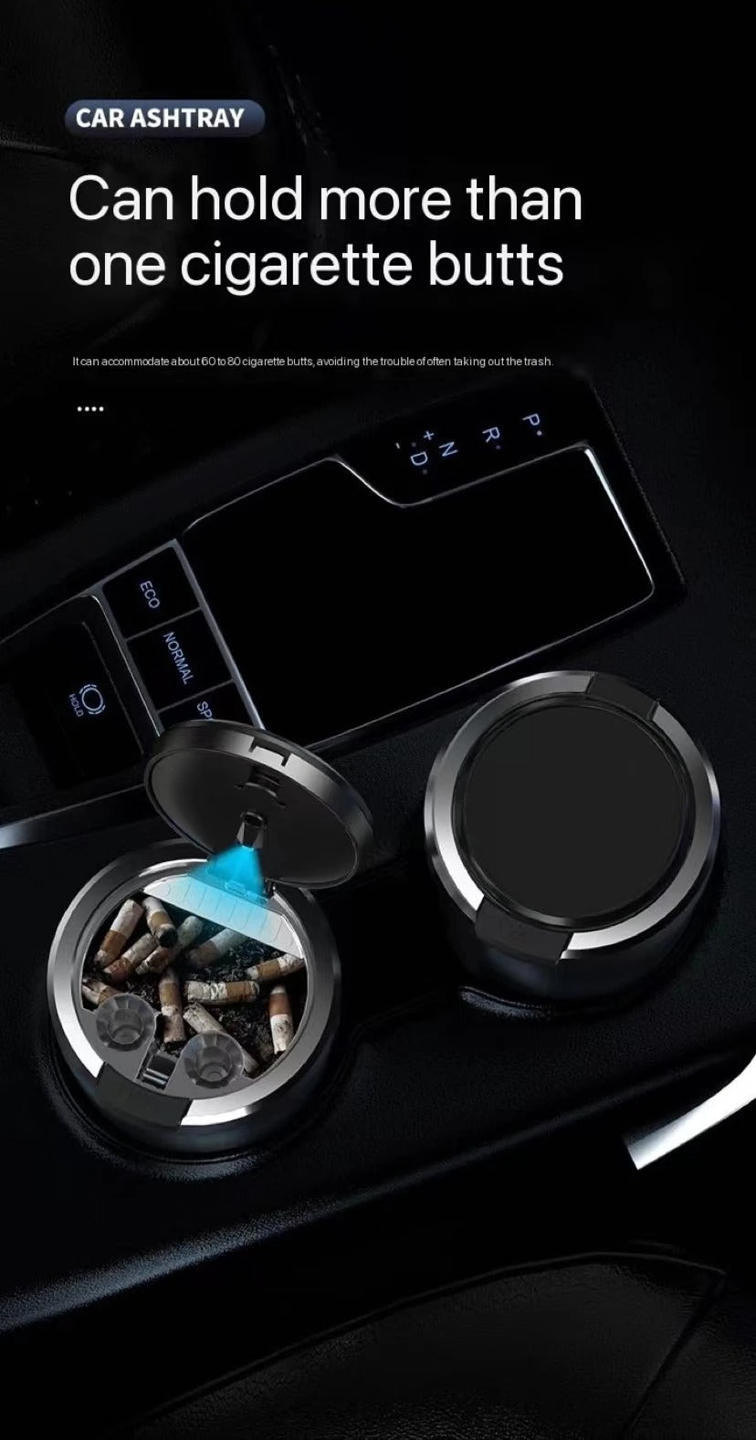 Car Ashtray LED Light Alloy Ash Tray Aluminum Cup Portable Smokeless Auto Ashtray