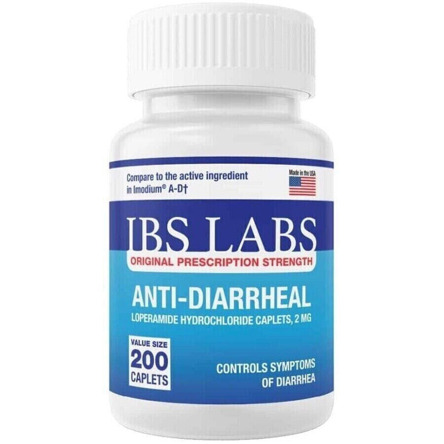 Anti Diarrheal 2mg 200 Caplets by IBS LABS MADE IN USA